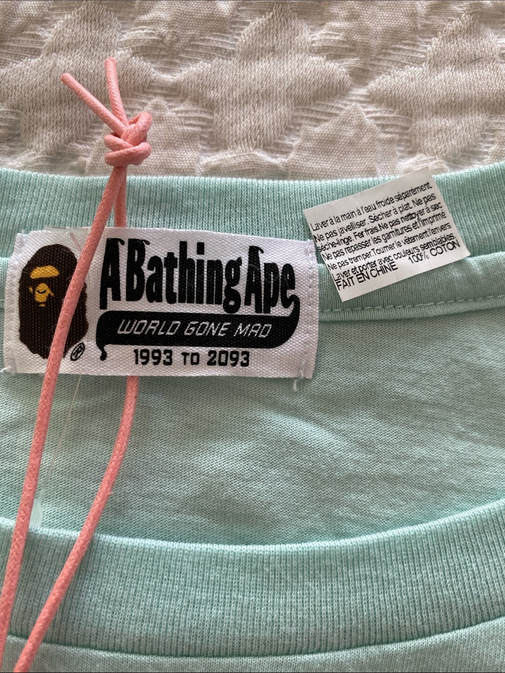 Bape A Bathing Ape Mint Green Logo Tee with Ape Head Graphic NWT unisex - Picture 3 of 10